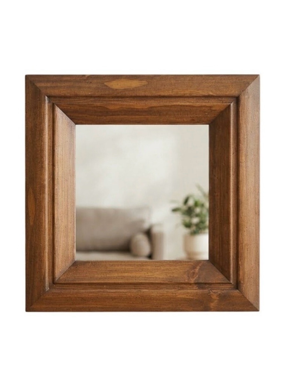 Square Wall Mirror Brown Wood Frame Rustic Farmhouse Decor Accent Mirror Vintage